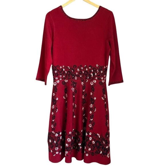 Taylor Women’s Sz L Scoop Neck Floral Fit & Flare Sweater Dress - Picture 2 of 14